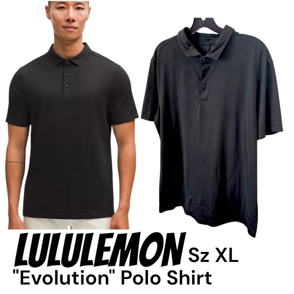 Lululemon Sz XL Evolution Black Golf Casual Preppy Business S/S Logo Polo Shirt